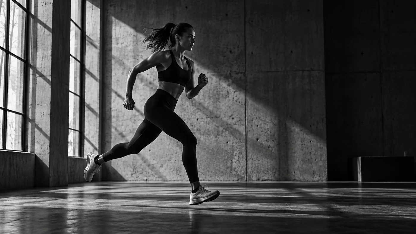 Athlète en mouvement dans un studio de sport en béton